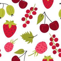 Fresh berries seamless pattern on white background vector