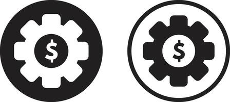 Dollar gears icon set in two styles . Cogwheel with dollar sign . vector
