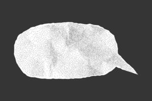 Crumpled paper dialogue balloon, ideal for banners. Halftone effect, gritty dotted texture and torn jagged edges of a notebook sheet. vector