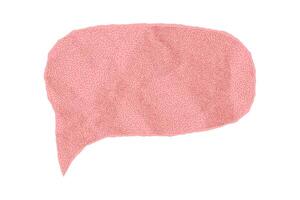 Red torn speech bubble made of crumpled paper, isolated template for banner. Dialogue balloon with dotted gritty texture halftone effect, notebook sheet with rough edges. vector