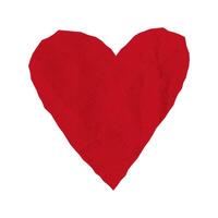 Torn red crumpled paper heart with jagged edges, resembling a notebook sheet sticker, valentine collage, romantic love theme vector
