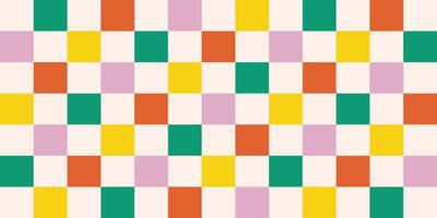 Vibrant trippy checkerboard with grid, retro aesthetic. Groovy geometric, bold colors, psychedelic 70s pattern. vector