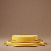 Empty round yellow and golden modern and minimalist design for product placement. Stage podium mock up product display showcase, promo template for showcasing your brand or message. photo
