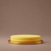 Empty round Yellow, golden, brown modern and minimalist design for product placement. Stage podium mock up product display showcase, promo template for showcasing your brand or message. photo