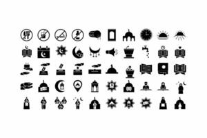 50 black and white icons representing Ramadan, suitable for social media posts, website banners, and graphic design projects. vector