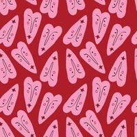 Valentines Day pattern with ugly devil hearts. Groovy cute love characters vector