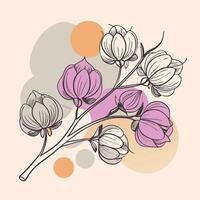 A delicate floral arrangement with purple and white blossoms set against a soft pastel background creating a serene and elegant composition vector