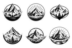 Unique Badge Designs with Mountain Elements on Plain White Background vector