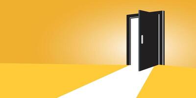 An open door leading to a yellow light vector