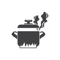 A black and white illustration of a pot with smoke coming out of it vector