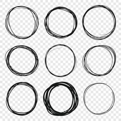 A set of black and white circles drawn with a brush