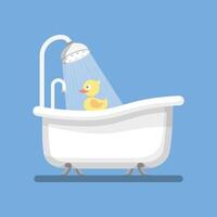 A cartoon duck in a bathtub with a shower head vector