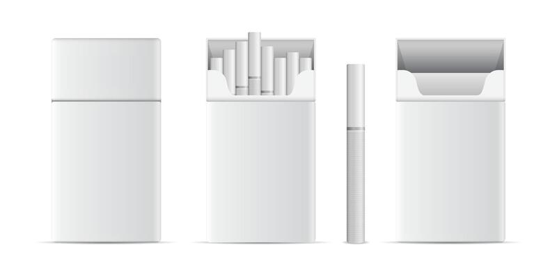 Cigarette box with cigarettes and a lighter on a white background