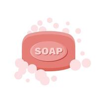 Soap bar with bubbles and soap bubbles illustration vector