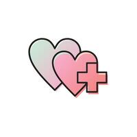 Double heart with healthcare plus sign, medical logo heart illustration light pink color vector