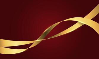 Abstract gold ribbon wave curve overlap on red design luxury background vector