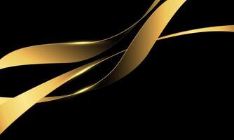Abstract gold ribbon wave curve overlap on black design luxury background vector
