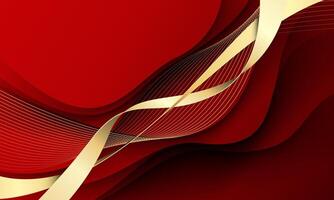 Abstract gold ribbon wave curve overlap on red luxury background vector