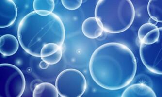 Soap bubbles float on blue water background. soft circles. shiny circles. vector