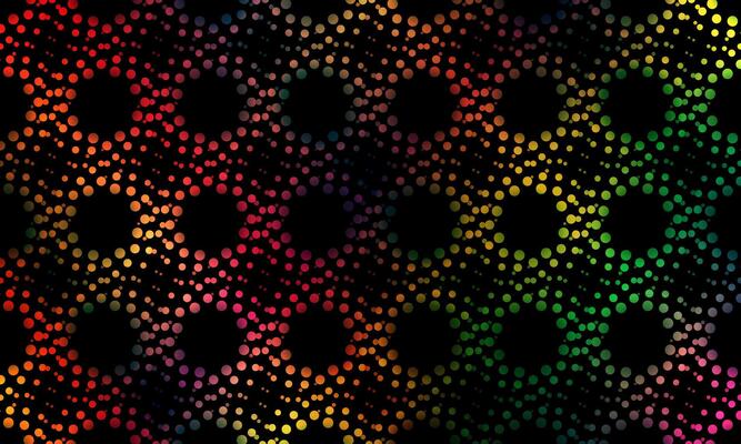Abstract circle pattern colorful dots black background.