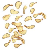 Hand drawn flying chips. Outline, fill, details are in separate groups.This asset is ready to use and easy to edit. vector