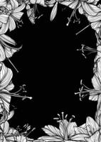 Black Tiger Lilly illustration line art A4 format. Design with summer flowers as a frame and text in the middle. Outlines and fills are in separate groups. vector