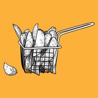 Hand drawn side view wedges. Tasty crispy wedges with black outline and white fill in separate groups. The middle wedges are merged. This asset is ready to use and easy to edit. vector