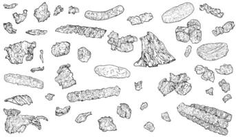 Hand drawn grilled meat ingredients for sandwich, burger, shawarma, kebap. Outline easy to adapt and use in print and online designs. vector