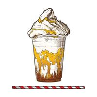 Creamy frappe, yummy coffee. Hand drawn coffee with cream, foam and syrup. Drink asset ready to use and easy to edit. vector