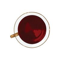 Top view of an elegant cup of tea or coffee with golden details. Hand drawn beverage in a cup. Drink asset ready to use and easy to edit. vector