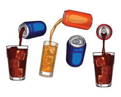 Soda in colored aluminum cans isolated on white background. Soft drinks assets. Drinks assets ready to use and easy to edit. vector