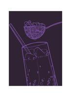 A4 lila and purple bubble tea design template. Hand drawn boba teas with tapioca pearls and jelly. Bubble teas in glasses and plastic to-go cups. Ready to use, easy to edit graphic resource vector