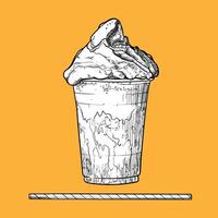 Hand drawn coffee with cream, foam and syrup. Drink asset ready to use and easy to edit. Black outline and white fill in separate groups. vector