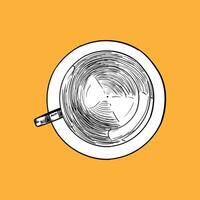 Top view of an elegant cup of tea or coffee. Hand drawn beverage in a cup. Drink asset ready to use and easy to edit. Black outline and white fill in separate groups. vector