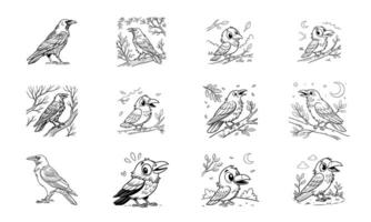 Hand-Drawn Crow and Raven Illustrations Nature and Fantasy Bird Art vector