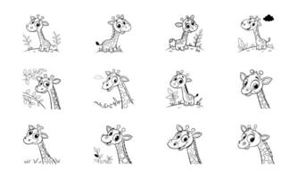 Adorable Cartoon Giraffe Illustrations Cute Black and White Animal Art vector
