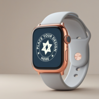 Sleek digital watch mockup with a blank screen and modern wristband for UI design psd