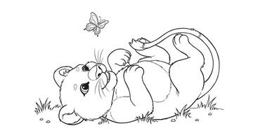 A lion laying on the grass coloring page vector