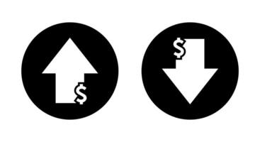 Dollar arrow growth and decline icon on black circle. USD up and down sign symbol vector