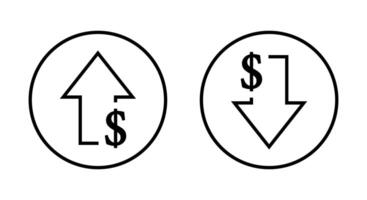 Increase and decrease dollar arrow icon on circle line. USD up and down sign symbol vector