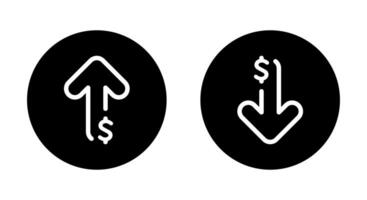Dollar arrow up and down outline icon on black circle. USD increase and decrease sign symbol vector