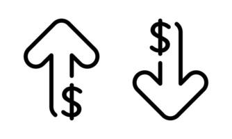 Dollar arrow up and down outline icon isolated on white background vector