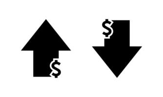 Dollar arrow growth and decline icon. USD up and down sign symbol vector