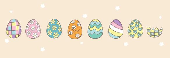 Draw illustration character design banner cute eggs for easter and spring Doodle cartoon style vector