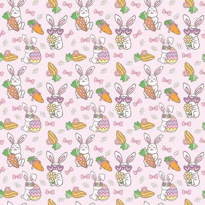 Easter Pattern Seamless retro Easter Eggs in retro doodle drawing isolated on background.