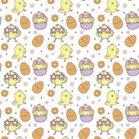 Easter Pattern Seamless retro Chick collection in Playful animal doodle drawing isolated on white background. vector