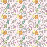 Groovy Easter Pattern Seamless retro Easter Eggs in retro doodle drawing isolated on background. vector