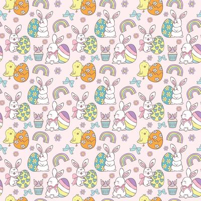 Groovy Easter Pattern Seamless retro Easter Eggs in retro doodle drawing isolated on background.
