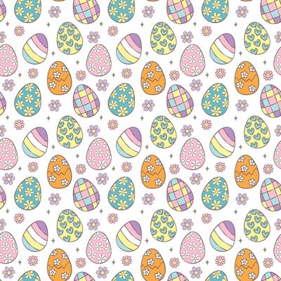 Retro Easter Pattern Seamless retro Easter Eggs in retro doodle drawing isolated on background.