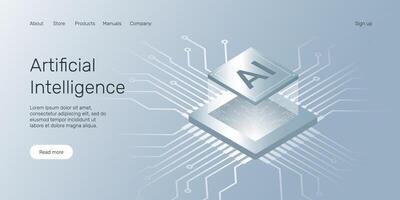 Web banner AI humanoid head side view, AI digital brain, machine learning, neural network, Artificial Intelligence landing page concept. vector